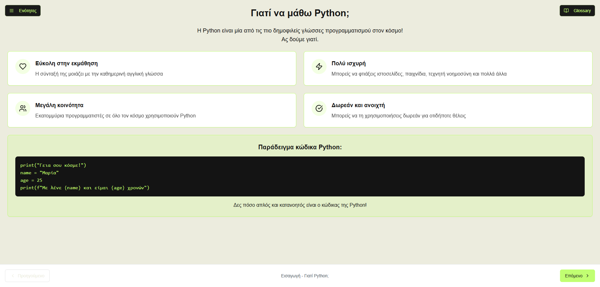 Python Basics Course Interface